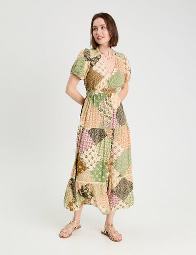 Robe longue &eacute;vas&eacute;e beige femme