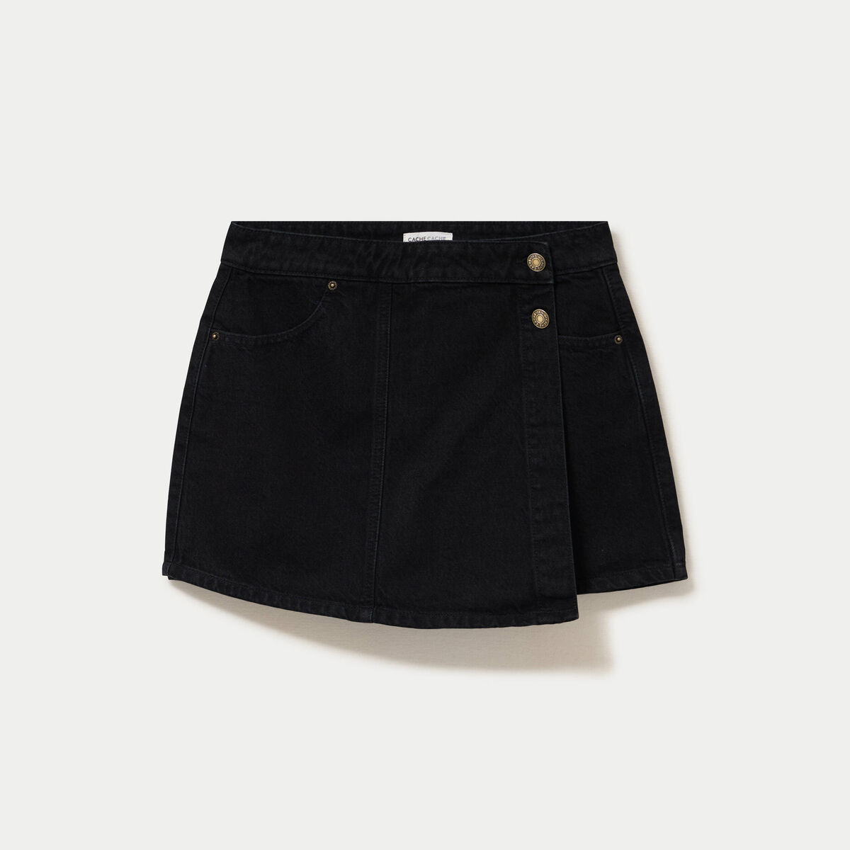 Jupe-short trap&egrave;ze en jean denim noir femme