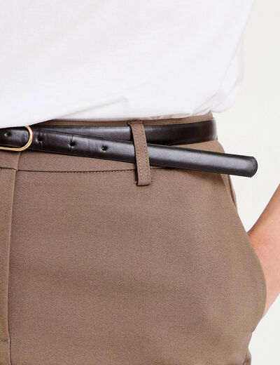Pantalon cigarette ceintur&eacute; taupe femme