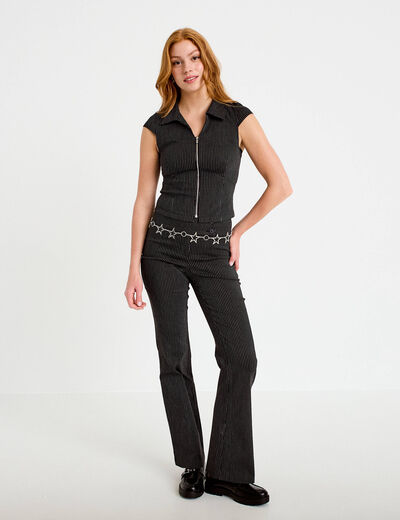 Chemise cintr&eacute;e manches courtes noir femme