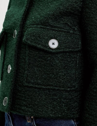 Veste bouclette boutonn&eacute;e vert fonc&eacute; femme