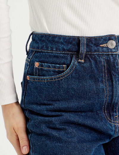 Jeans droit cropped taille haute denim brut femme