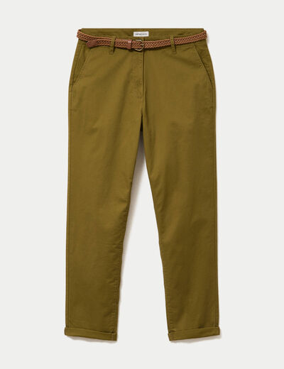 Pantalon chino 7/8&egrave;me vert kaki femme