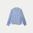 Blouse droite courte col v broderie bleu femme
