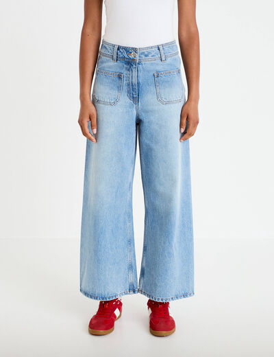 Jean wide leg cropped taille haute denim triple stone femme