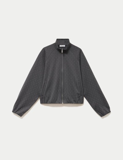 Veste effet boule col montant tweed noir femme
