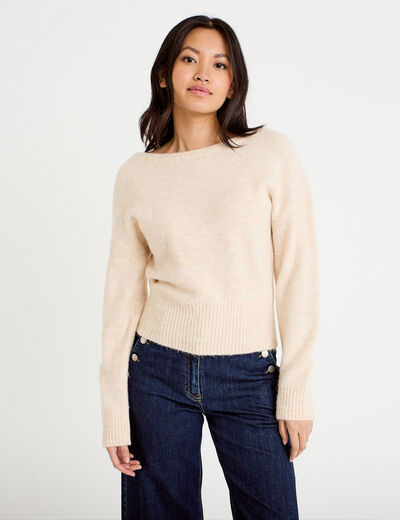 Pull col bateau beige femme
