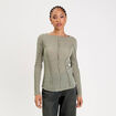 T-shirt cintr&eacute; col rond manches longues vert kaki femme
