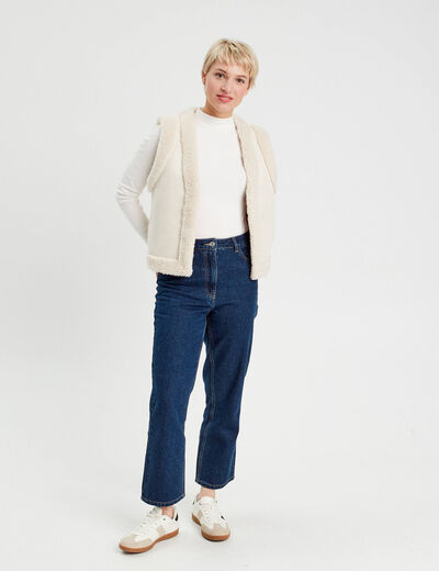 Jeans droit cropped taille haute denim brut femme
