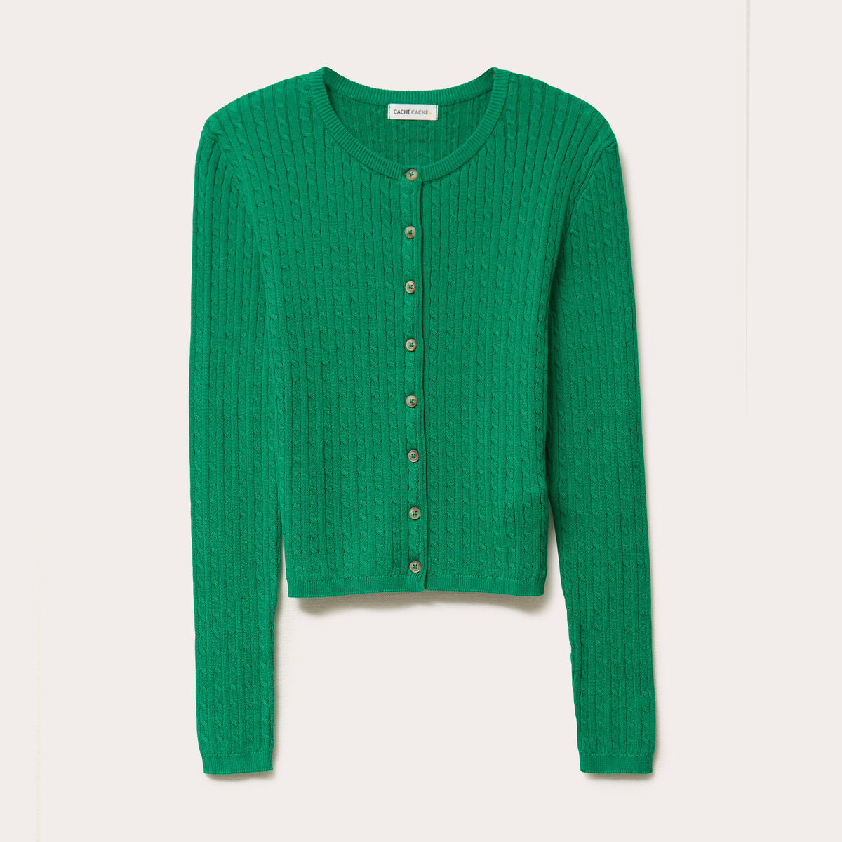Gilet ajust&eacute; en coton manches longues vert pastel femme