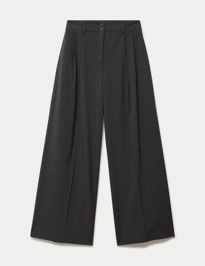 Pantalon large &agrave; pinces gris femme