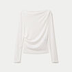 T-shirt col b&eacute;nitier manches longues ecru femme