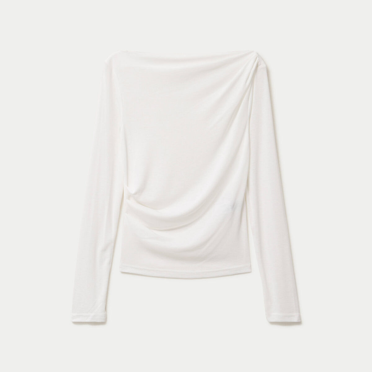 T-shirt col b&eacute;nitier manches longues ecru femme