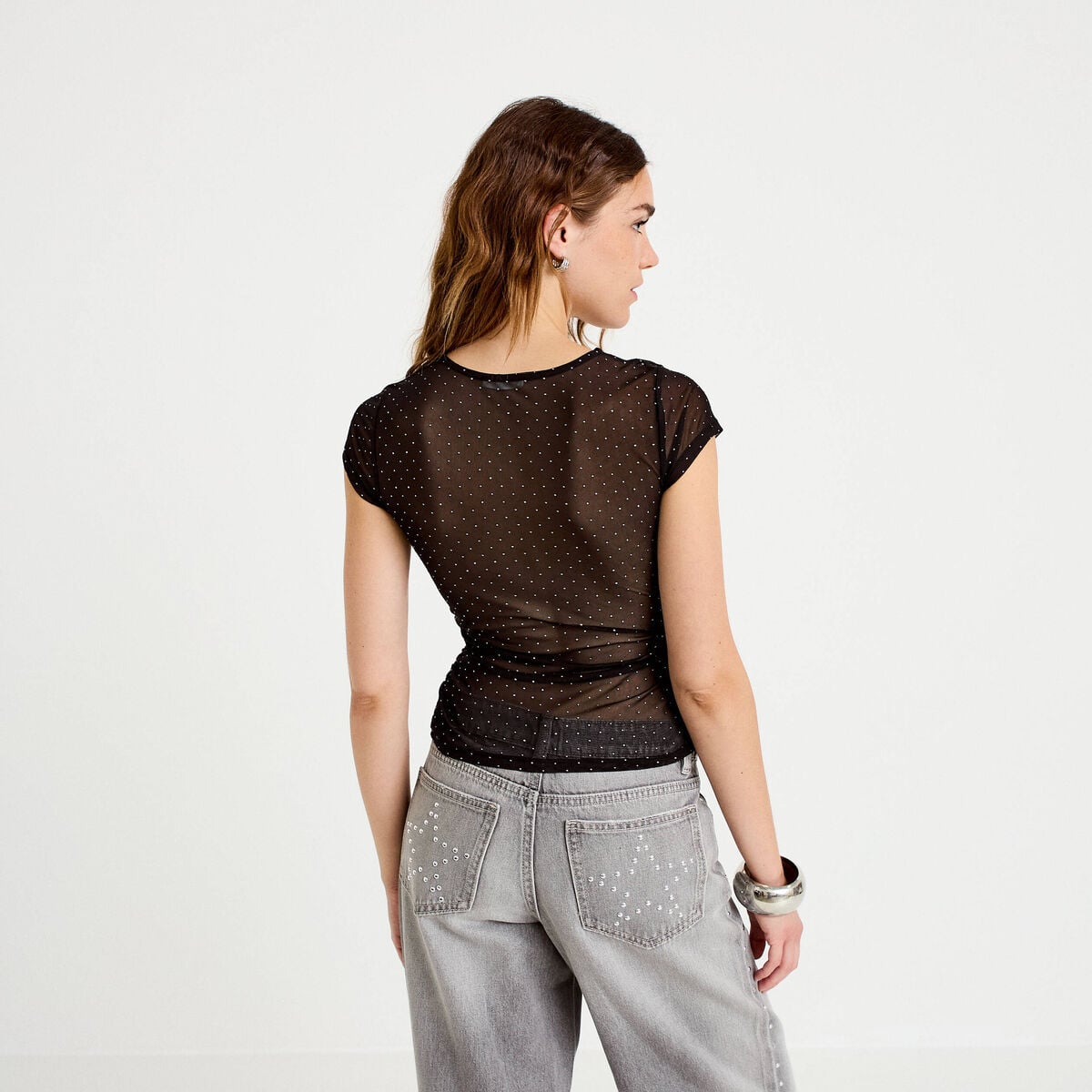 Top ajust&eacute; col rond manches courtes noir femme