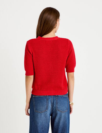 Gilet col v manches courtes rouge femme