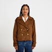 Trench droit manches longues aspect daim marron femme