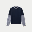 Pull col rond vichy manches longues bleu marine femme