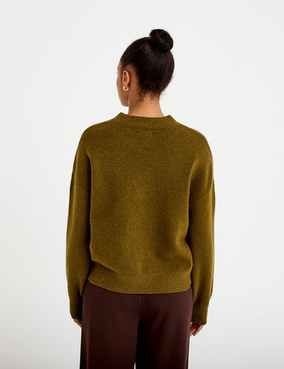 Pull col rond vert olive femme