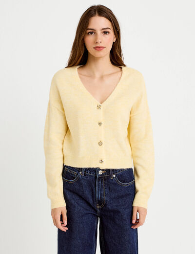 Gilet col v manches longues jaune clair femme
