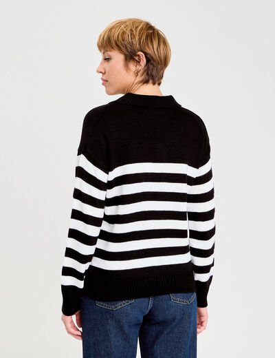 Pull col chemise manches longues noir femme