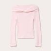 Pull ajust&eacute; col bardot manches longues rose clair femme