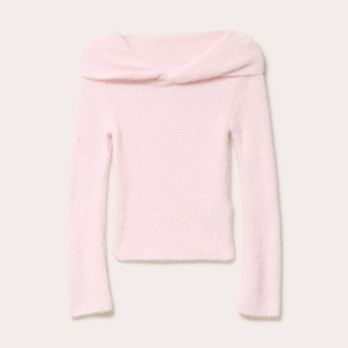Pull ajust&eacute; col bardot manches longues rose clair femme