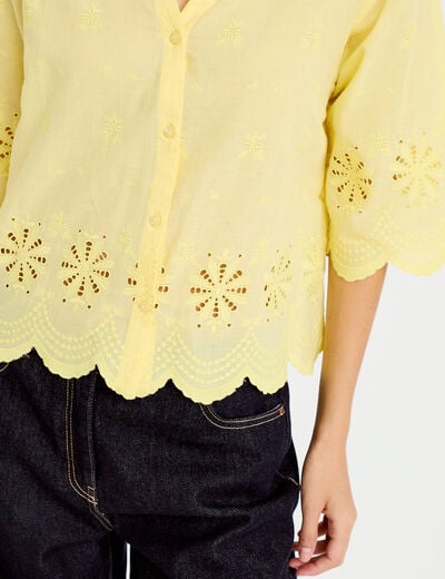 Chemise droite col classique manches 3/4 jaune pastel femme