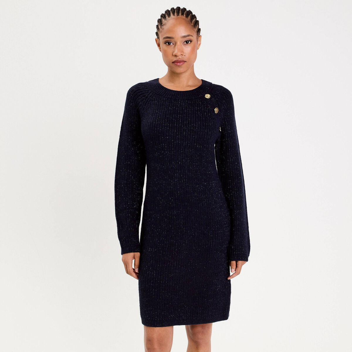 Robe pull d&eacute;tails de boutons bleu marine femme