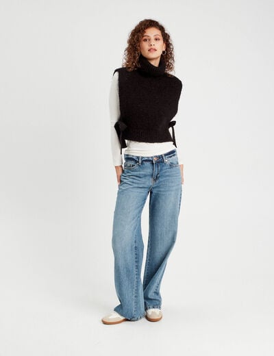 Pull sans manches col roul&eacute; noir femme