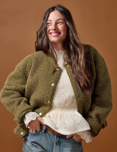 Bomber oversize manches longues vert kaki femme