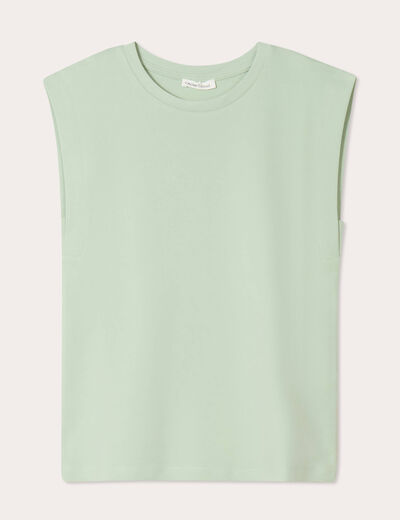 T-shirt col rond sans manches vert pastel femme