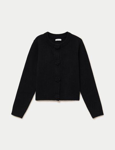 Gilet manches longues col rond noir femme