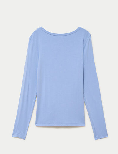 T-shirt uni &agrave; manches longues bleu ciel femme
