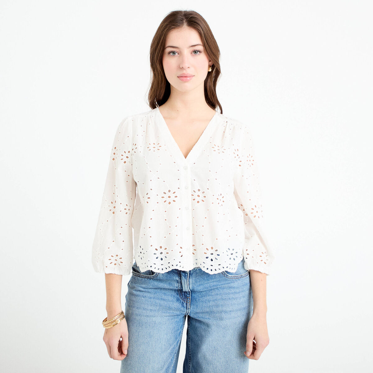 Blouse broderie anglaise ecru femme