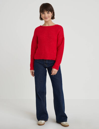 Pull d&eacute;collet&eacute; dos rouge femme