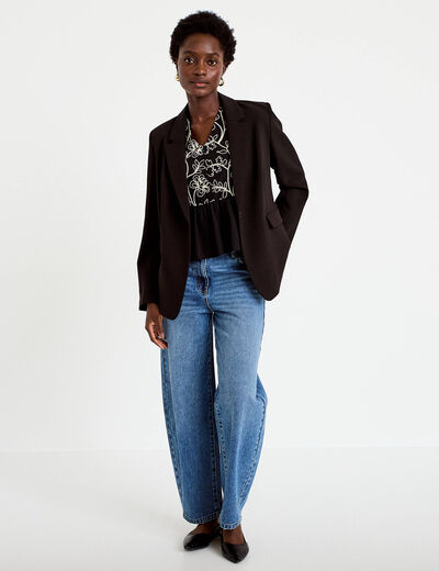Blouse cintr&eacute;e sans manches col v noir femme