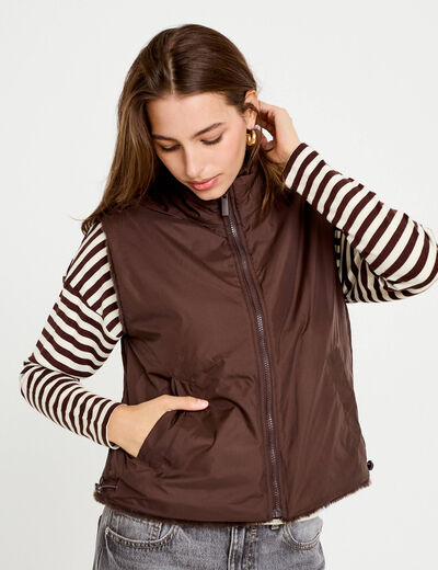 Veste r&eacute;versible sans manches marron fonc&eacute; femme