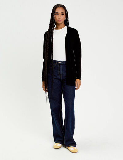 Jeans wide leg taille haute denim blue black femme
