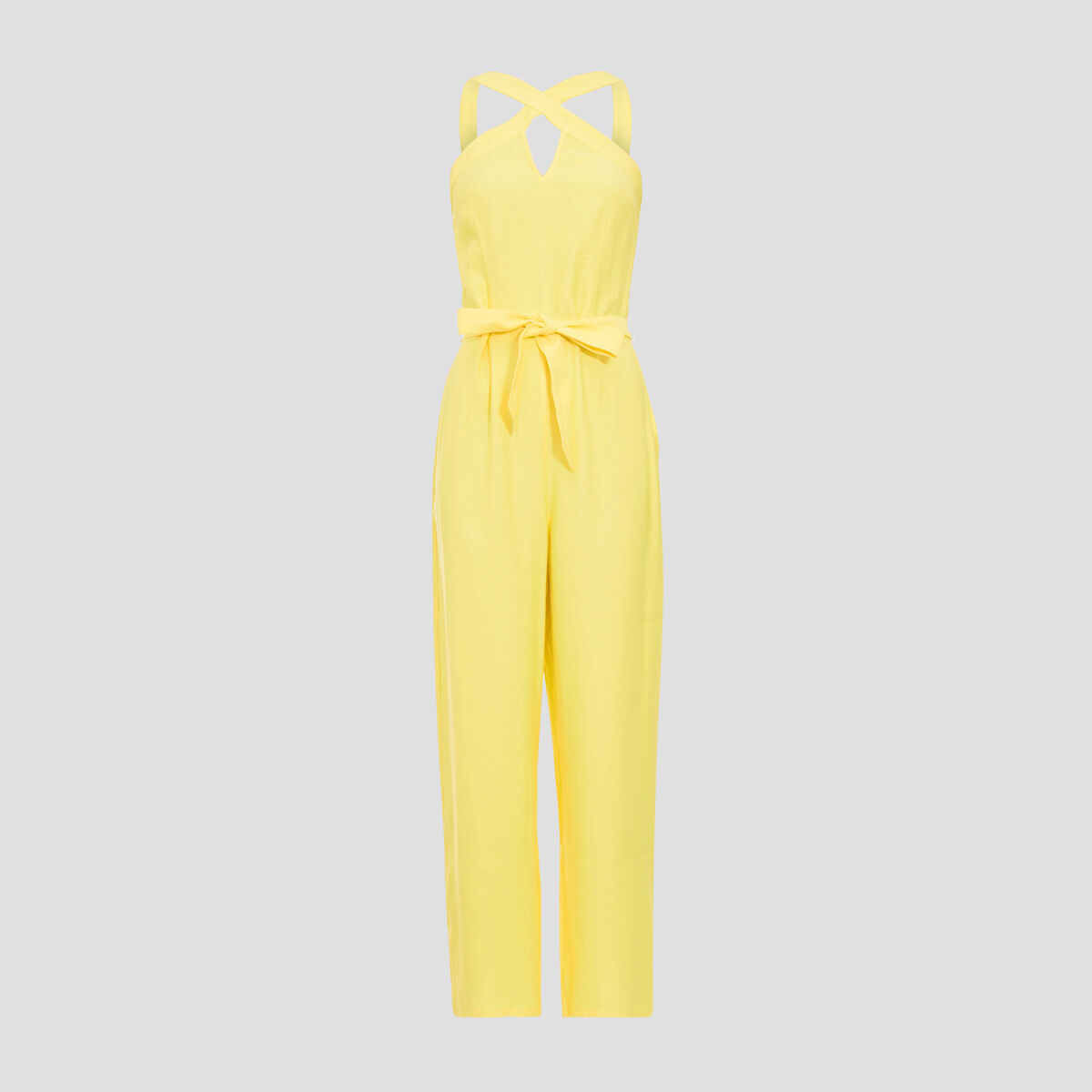 Combinaison pantalon jambes larges jaune fluo femme