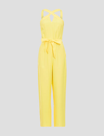 Combinaison pantalon jambes larges jaune fluo femme