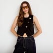Top ajust&eacute; court sans manches col rond noir femme