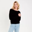 Pull fin col rond manches longues noir femme