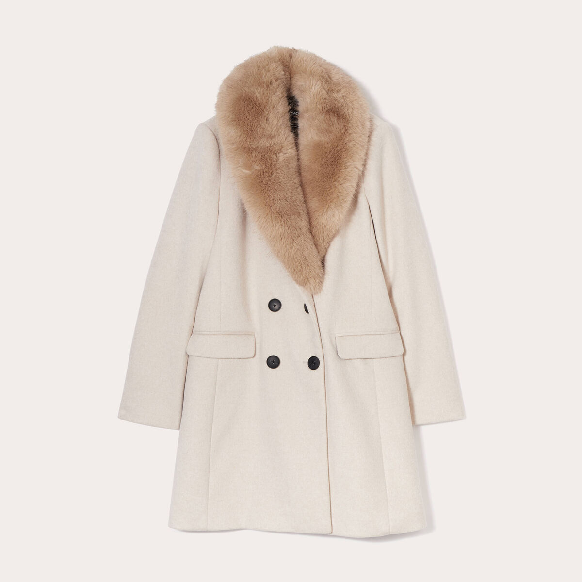 Manteau col fausse fourrure beige femme