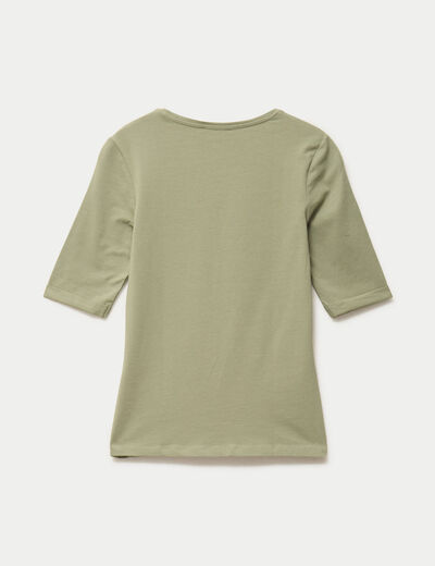 T-shirt ajust&eacute; col rond manches courtes vert kaki femme
