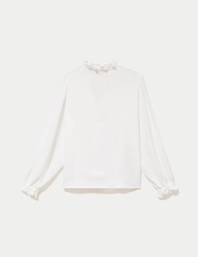 Blouse droite col v manches longues ecru femme