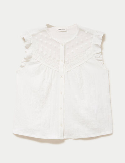 Blouse sans manches col rond ecru femme