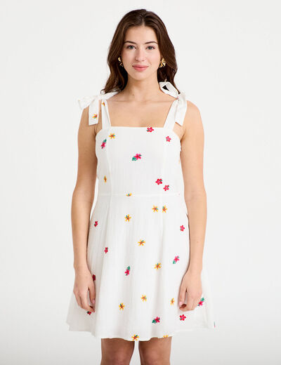 Robe patineuse courte &agrave; fines bretelles blanc femme