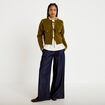 Gilet manches longues brod&eacute; noeuds vert olive femme