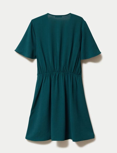 Robe courte &eacute;vas&eacute;e col v manches courtes vert fonc&eacute; femme
