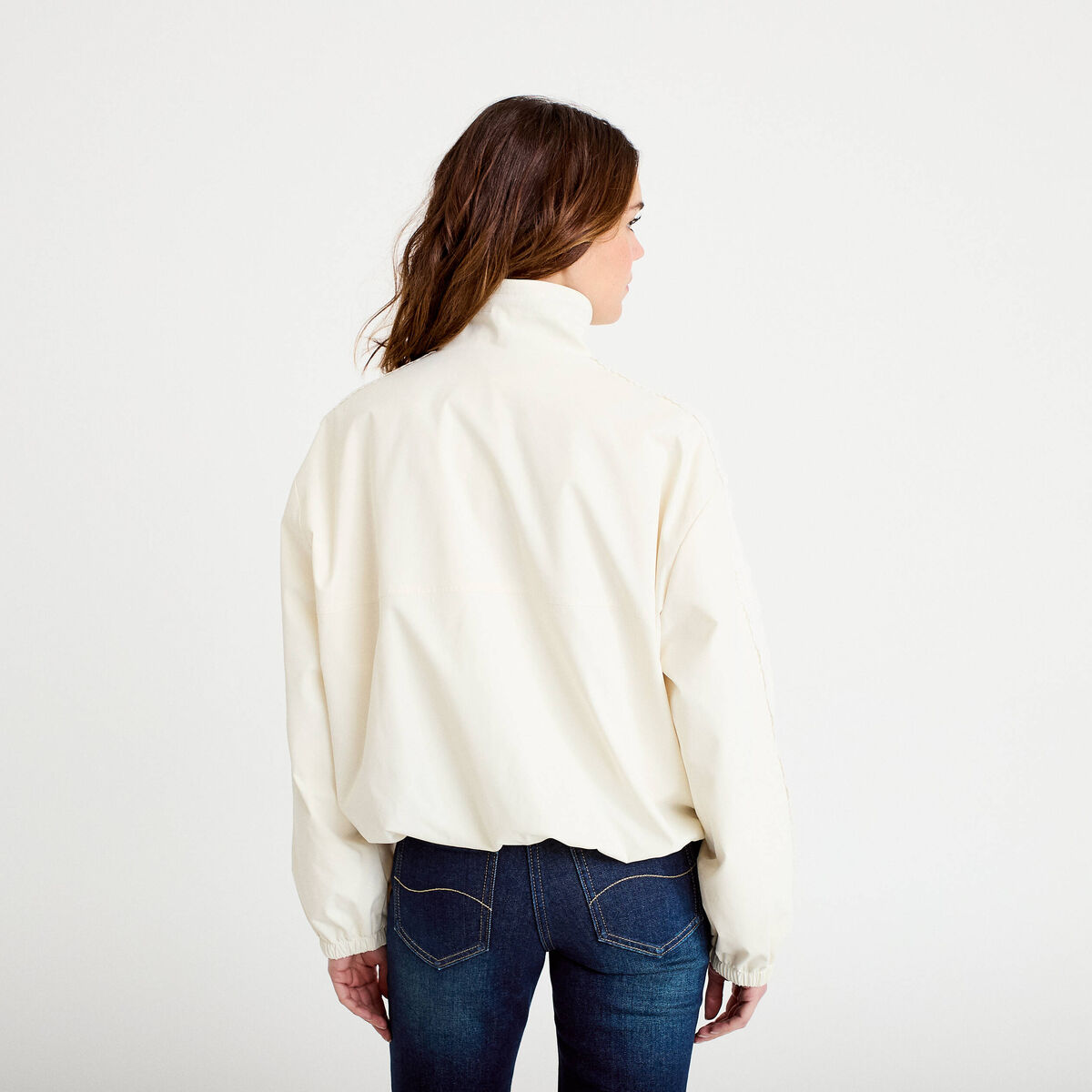 Veste col montant bas resserr&eacute; dentelle ecru femme